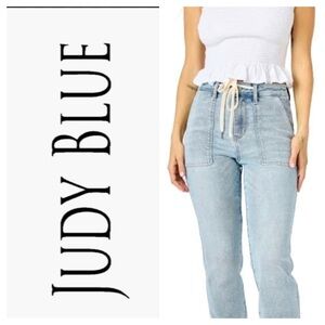 NWOT Judy Blue High Waist Light Blue Wash Denim Joggers w Drawstring sz 13/31